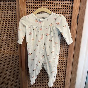 0-3M Carter's Cream Floral Ribbed Footed One-Piece for Kids